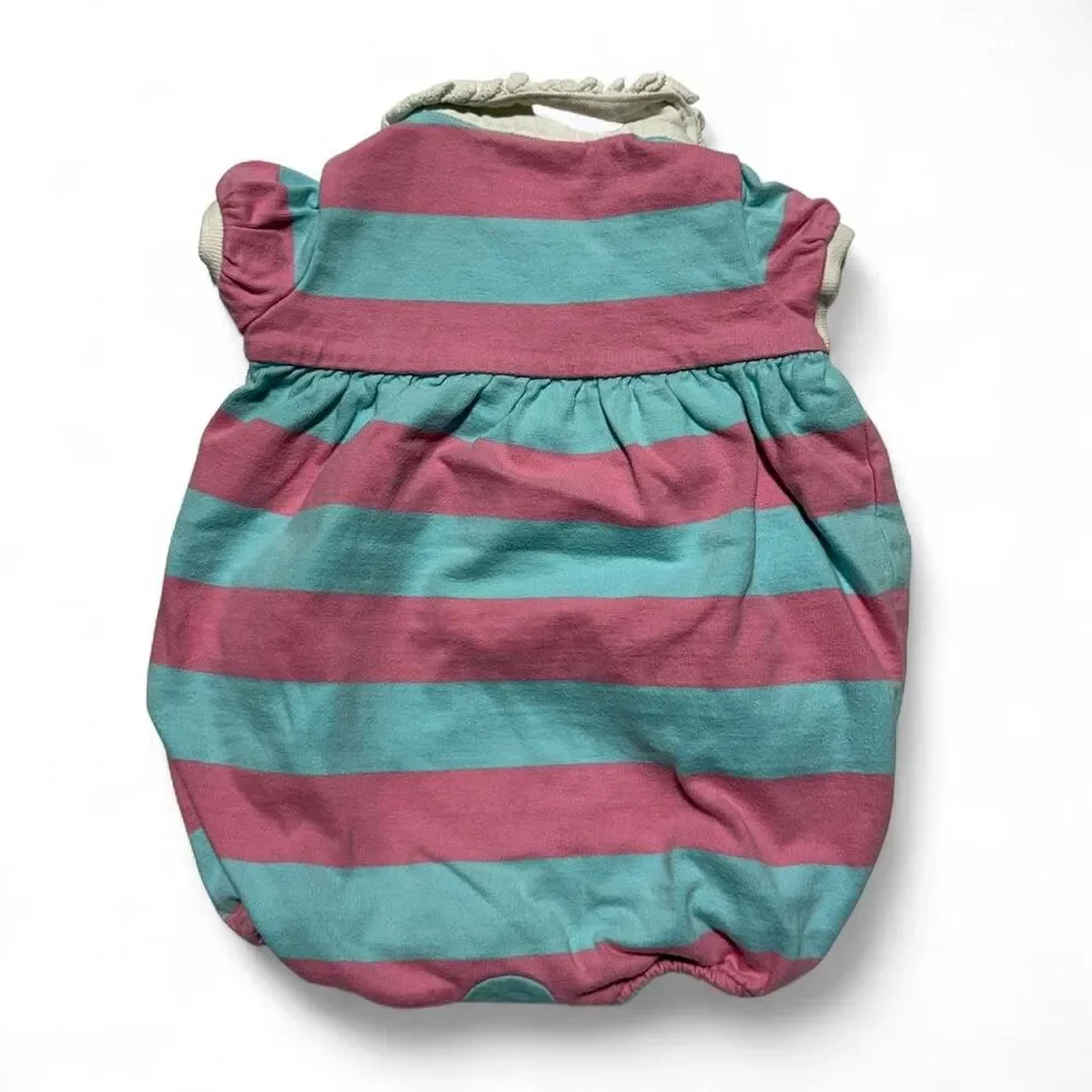 Ralph Lauren Baby Girl Pink Teal Striped Polo Bubble Romper 9M